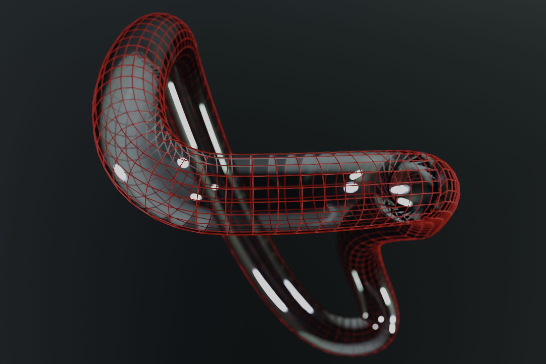 AI agent turns scans into editable scenes: A modern 3D abstract wireframe shape with a shiny reflective surface on a dark background.